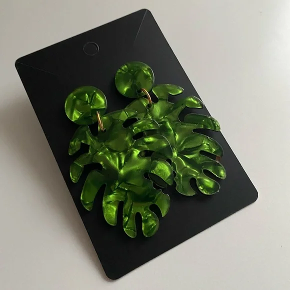 Lightweight Leaf Acrylic Statement Earrings - Picture 5 of 6